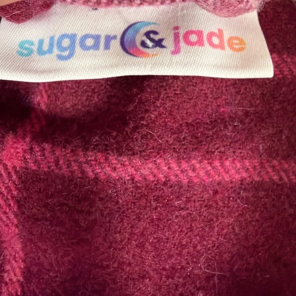 Sugar & Jade Pink Plaid Wool Blend Shacket Girls XL 16/18 Button Front Jacket‎